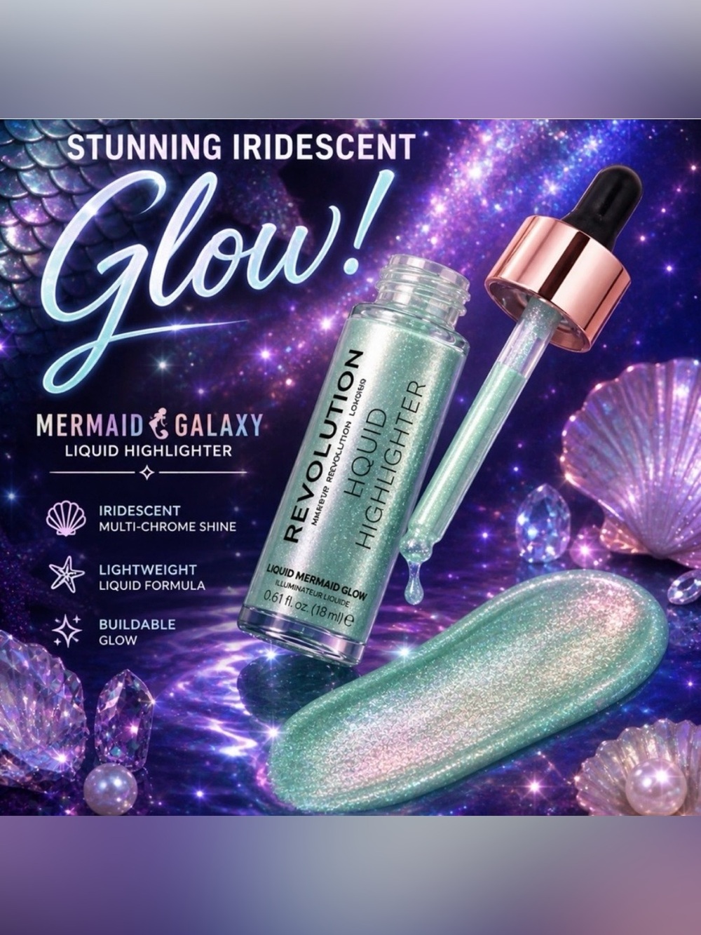 🌻 Revolution Iridescent Teal Liquid Highlighter or Eye Shadow HTF Full Size NEW